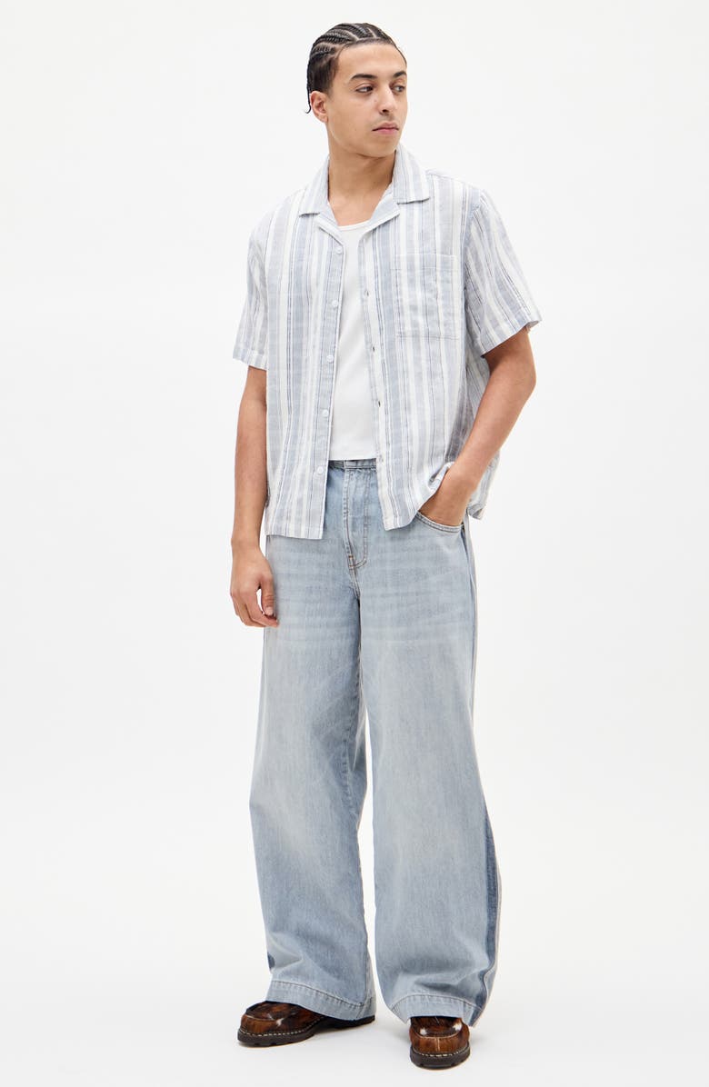 BDG Urban Outfitters Tonal Stripe Short Sleeve Camp Shirt, Alternate, color, Blue