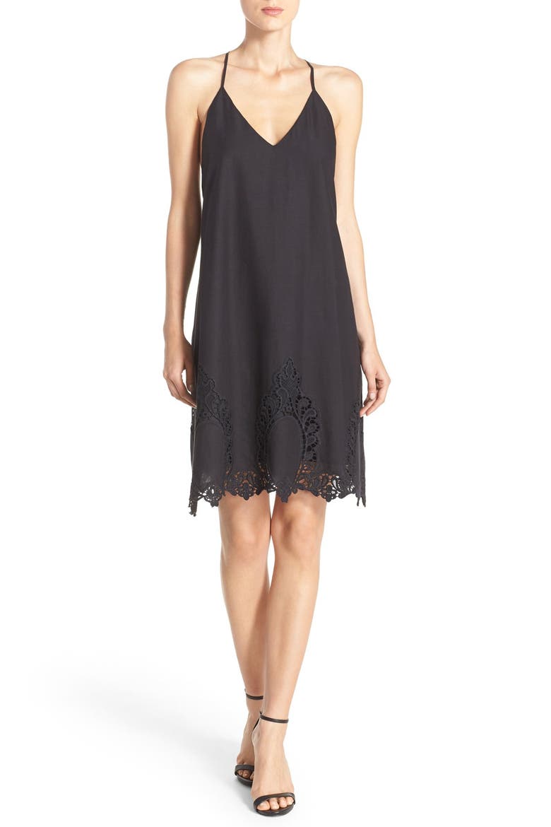 Embroidered Hem Cotton Shift Dress (Nordstrom Exclusive), Alternate, color, BLACK