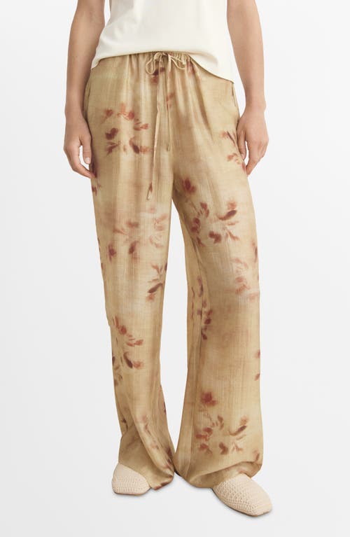 Mango Leaf Print Wide Leg Drawstring Pants In Brown