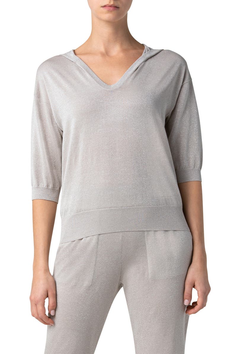 Akris Metallic Silk & Organic Cotton Hooded Sweater, Main, color, 