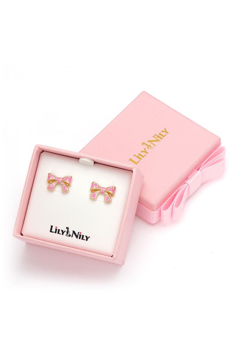 Kids' Crystal Bow Enamel Stud Earrings, Alternate, color, PINK