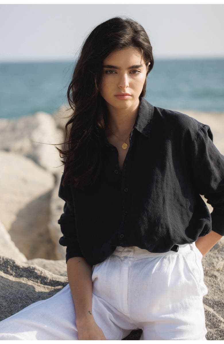 VIR VITA Cecile Oversized Linen Shirt, Alternate, color, Black