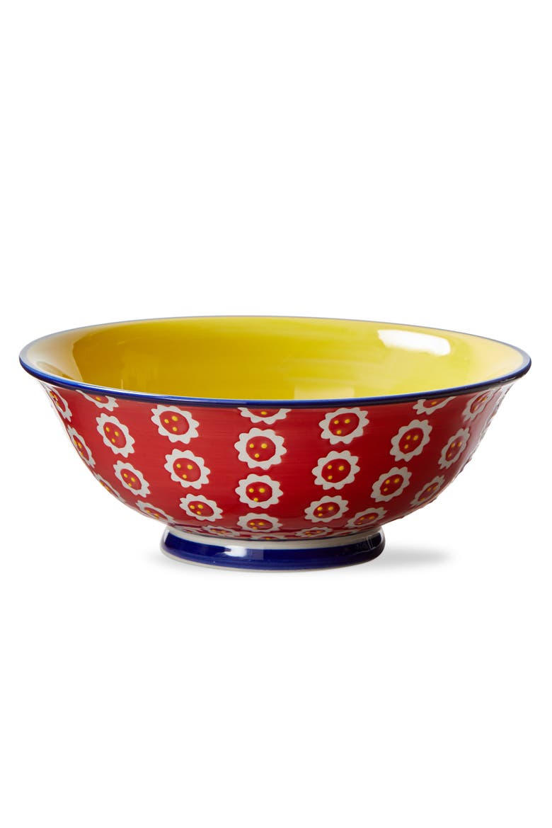 Flower Dot Ramen Bowl Multi Stoneware Everyday, Main, color, Red