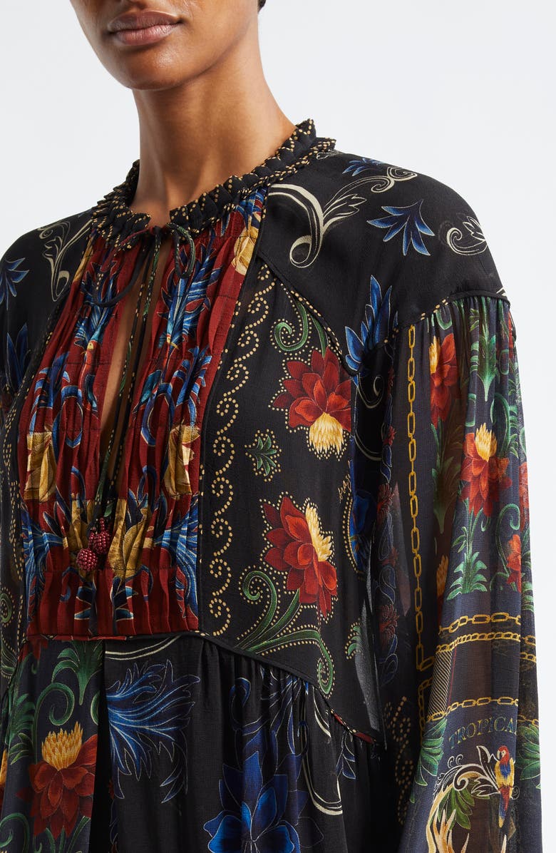 FARM Rio Mixed Arabesque Scarves Print Long Sleeve Minidress, Alternate, color, Black Arabesque