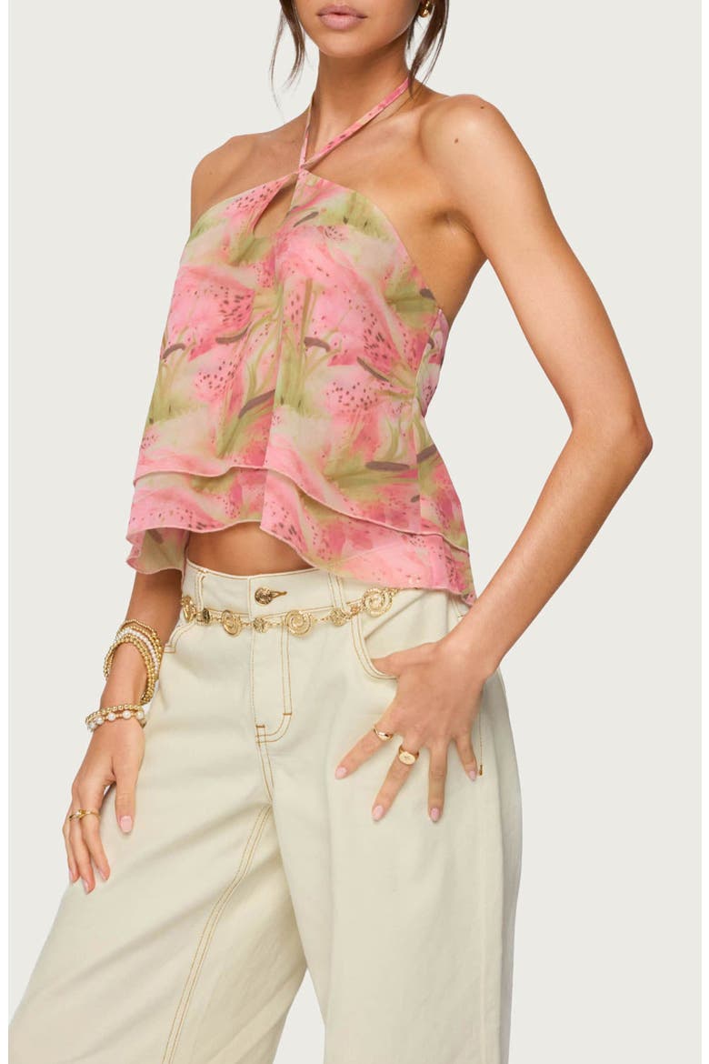 Dragon Lily Tiered Chiffon Halter Top, Alternate, color, MIX