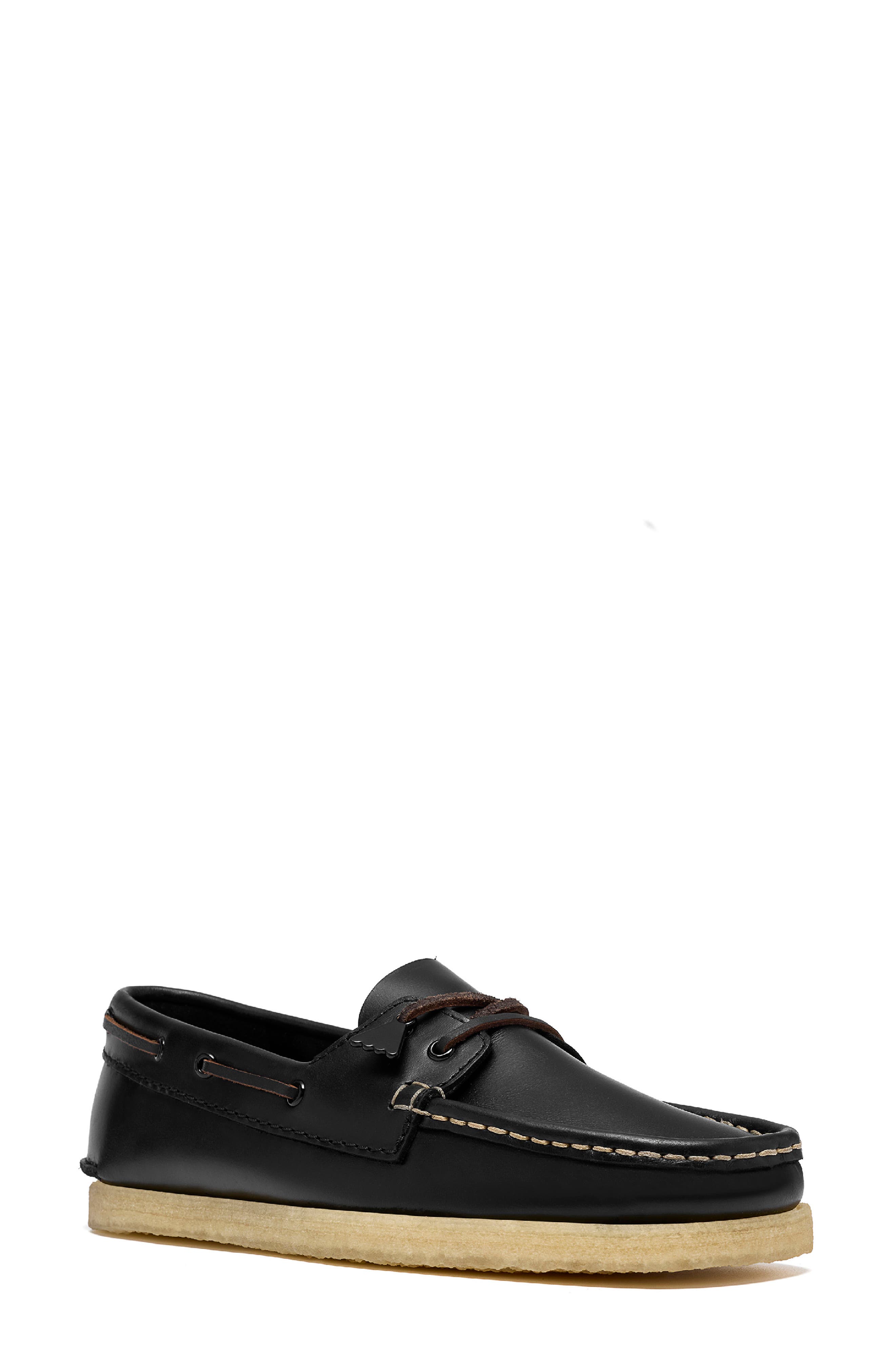 Godney Leather Boat Shoe, Main, color, BLACK LEAT