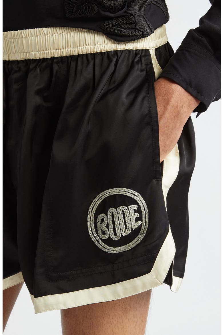 Satin Gym Shorts, Alternate, color, BLACK CREAM