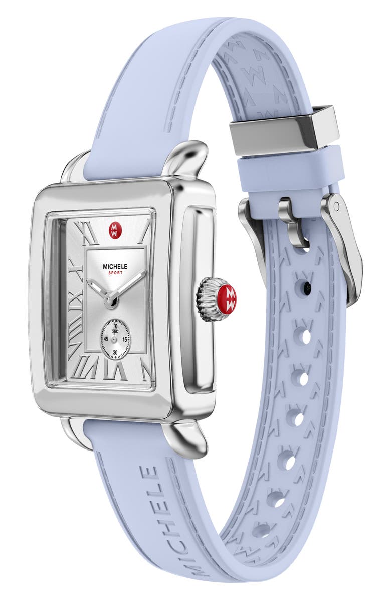 MICHELE Deco Sport Mid Silicone Strap Watch, 29mm x 31mm, Alternate, color, Blue / Silver