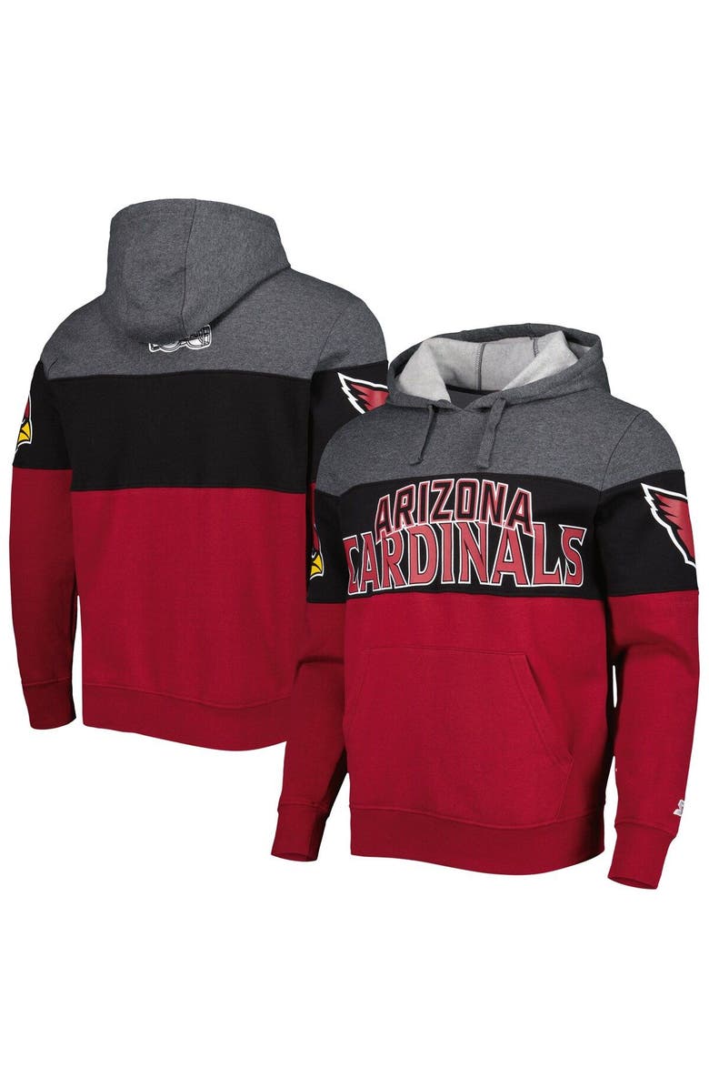 STARTER Men's Starter Heather Charcoal/Cardinal Arizona Cardinals Extreme Pullover Hoodie, Main, color, Heather Gray