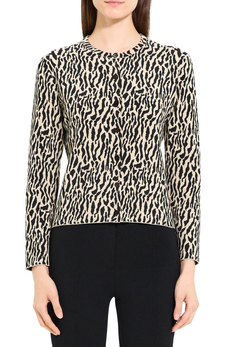Theory Bristol Abstract Animal Jacquard Cotton Blend Cardigan, Main, color, 
