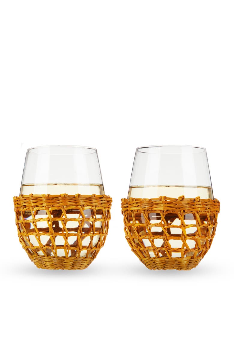 TWINE Island Stemless Wine Glasses Set of 2, Main, color, Beige