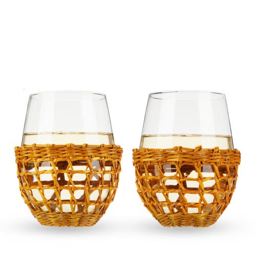 Twine Island Stemless Wine Glasses Set Of 2 In Beige