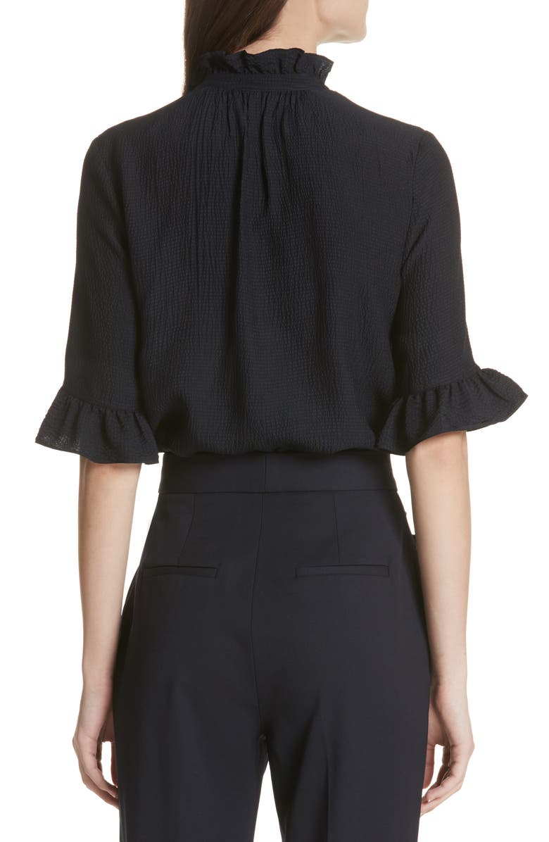Rebecca Taylor Hammered Silk Ruffle Blouse, Alternate, color, 