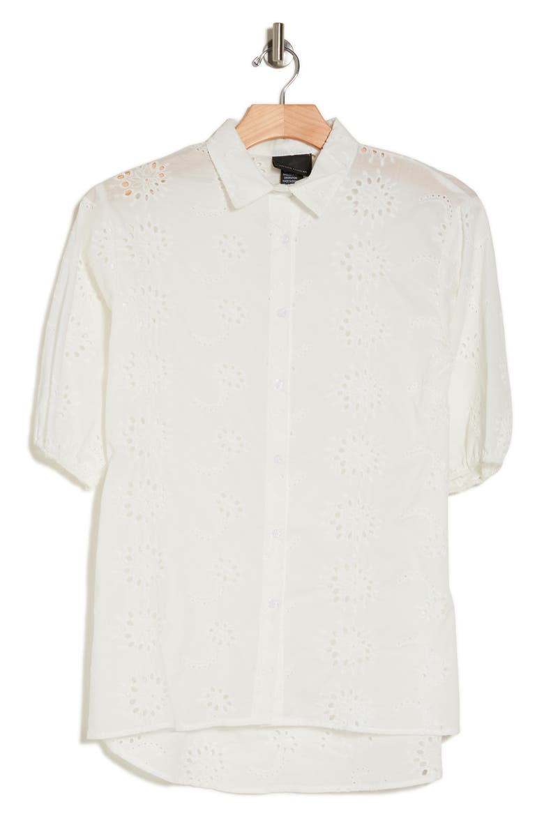 Cotton Eyelet Button-Up Shirt, Alternate, color, WHITE
