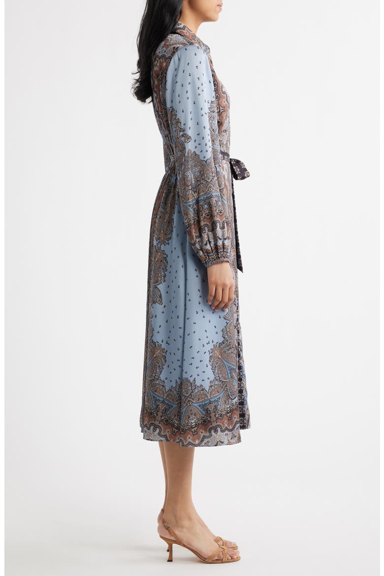 Mixed Paisley Long Sleeve Midi Shirtdress, Alternate, color, BLUE MULTI