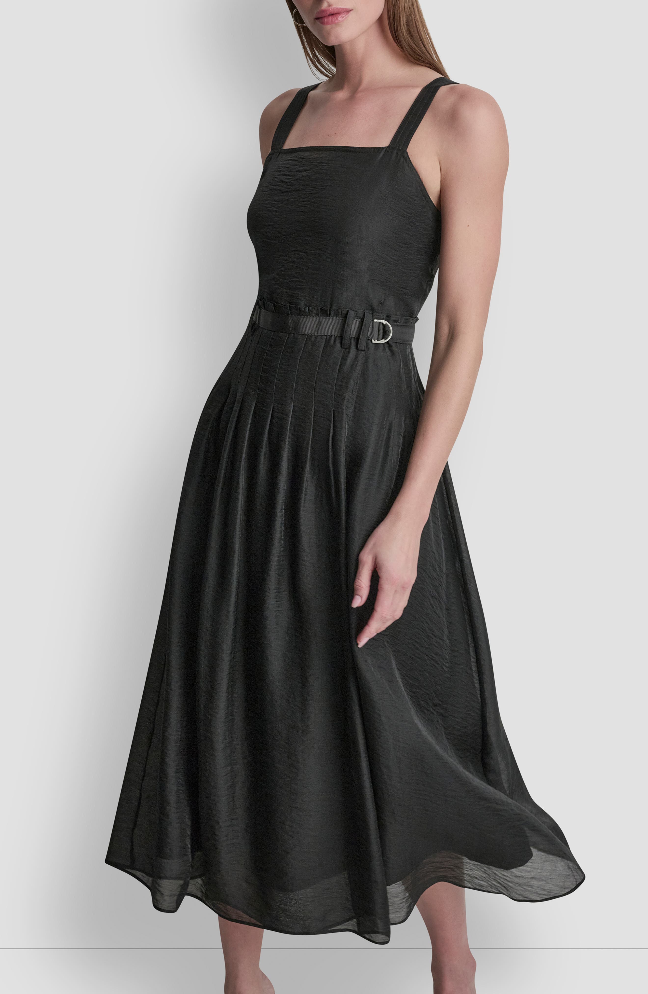 dkny pleated shift dress DKNY Women's Long Sleeve Tie Neck Pleated Dress