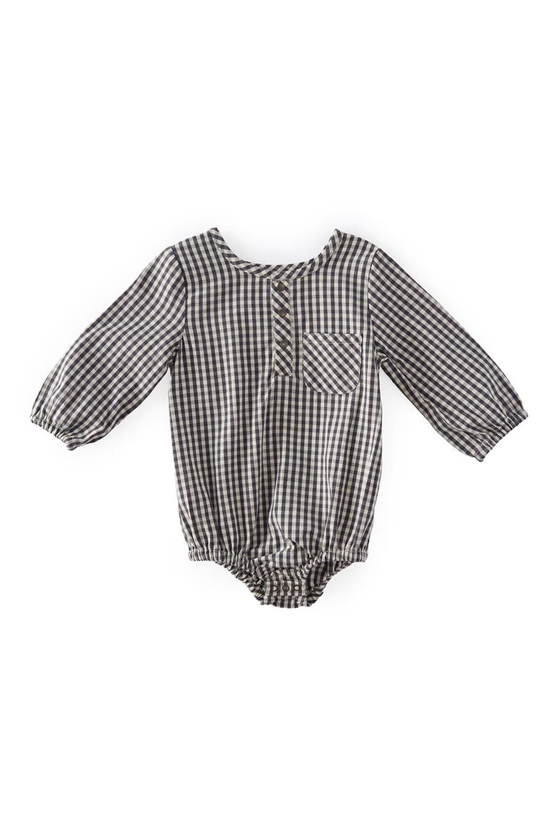 Gingham Check Long Sleeve Organic Cotton Bodysuit, Main, color, INDIGO