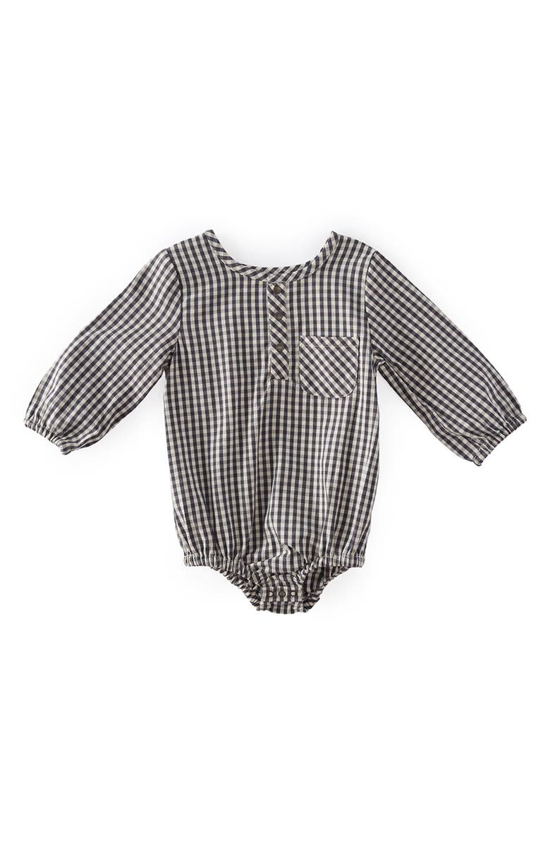 Pehr Gingham Check Long Sleeve Organic Cotton Bodysuit, Main, color, Indigo