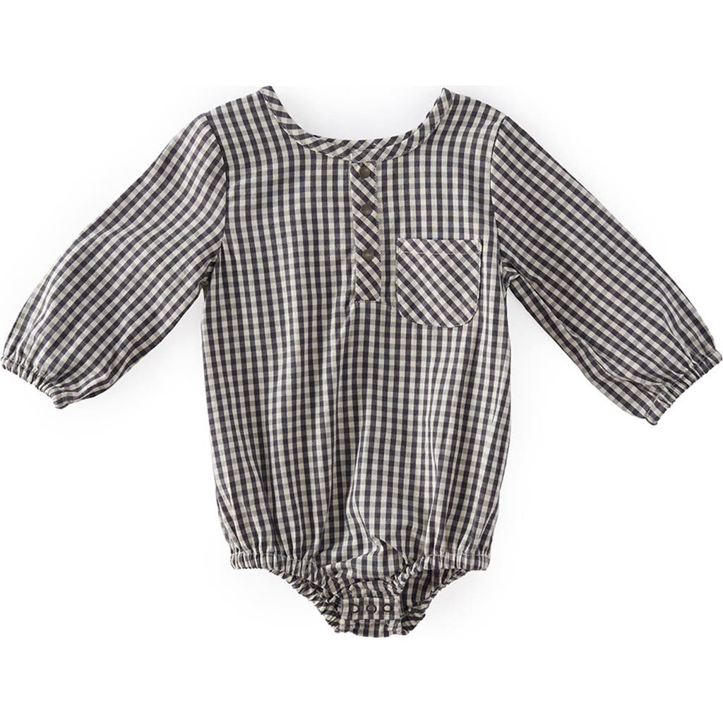 Pehr Gingham Check Long Sleeve Organic Cotton Bodysuit In Black