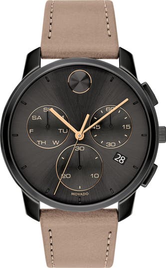Bold Chronograph Leather Strap Watch, 42mm