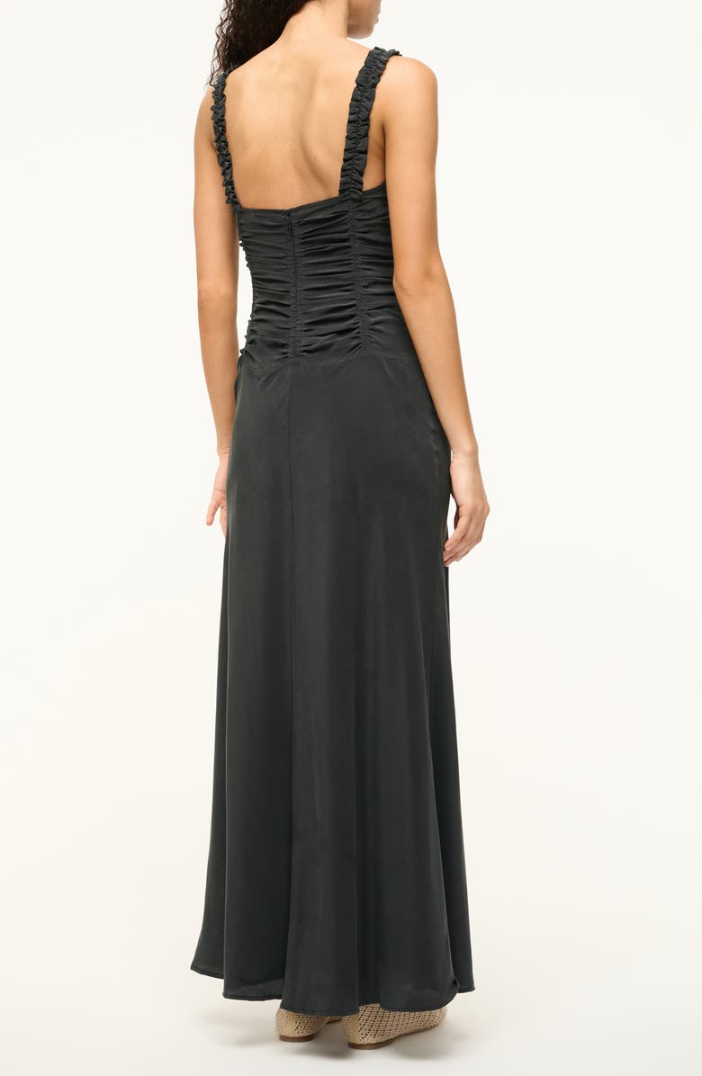 STAUD Nic Ruched Sleeveless Silk Maxi Dress, Alternate, color, Black