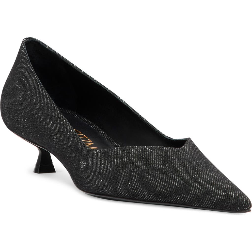 Stuart Weitzman Eva Kitten Heel Pointed Toe Pump In Black