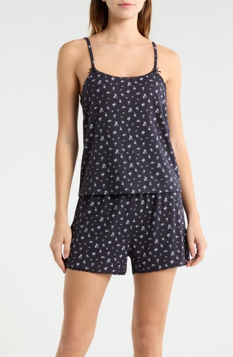 Print Pointelle Knit Short Pajamas