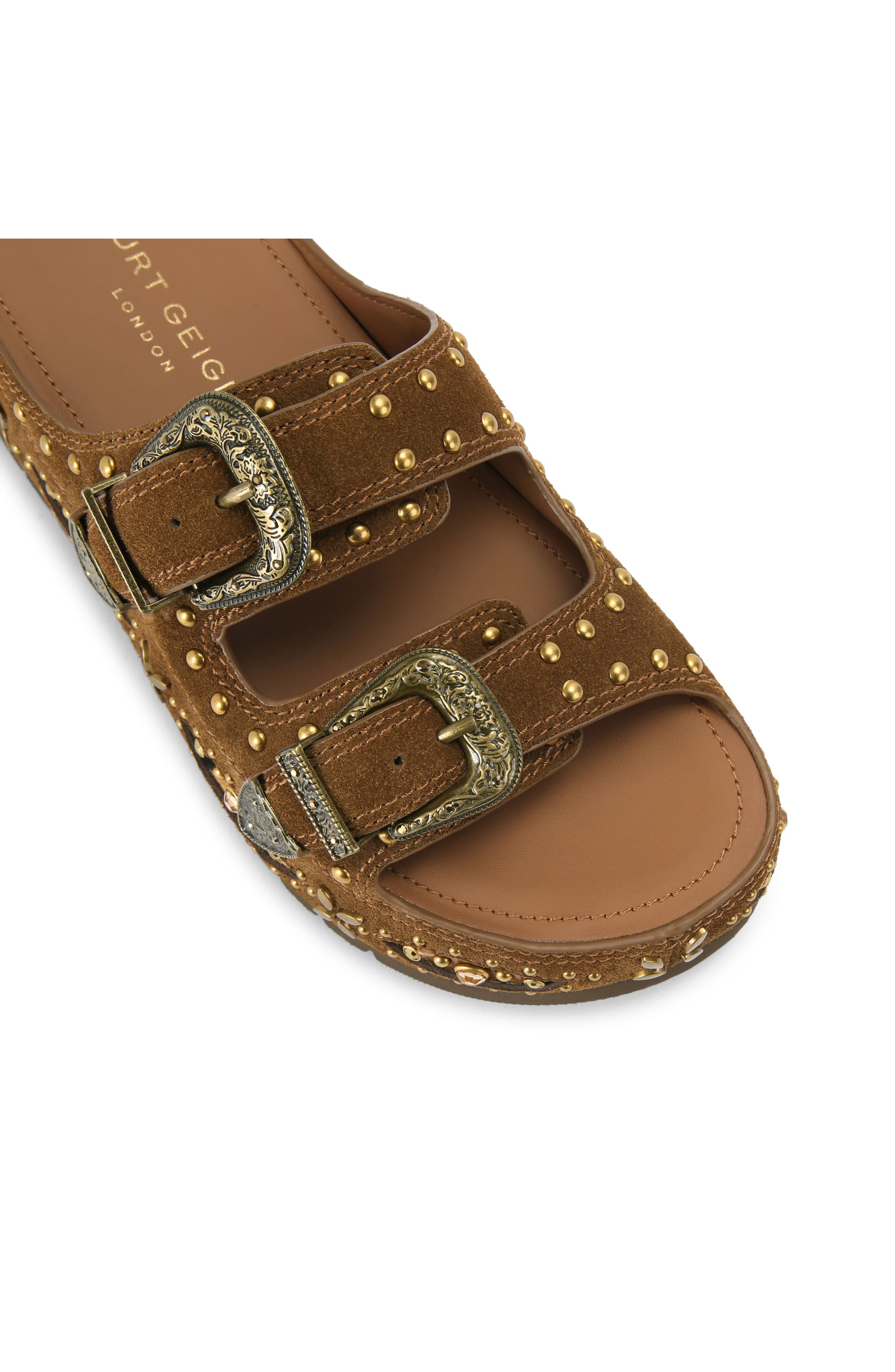 Kurt Geiger London <p>Western Buckle Leather Flatform Slide Sandal (Women)</p>, Alternate, color, Brown