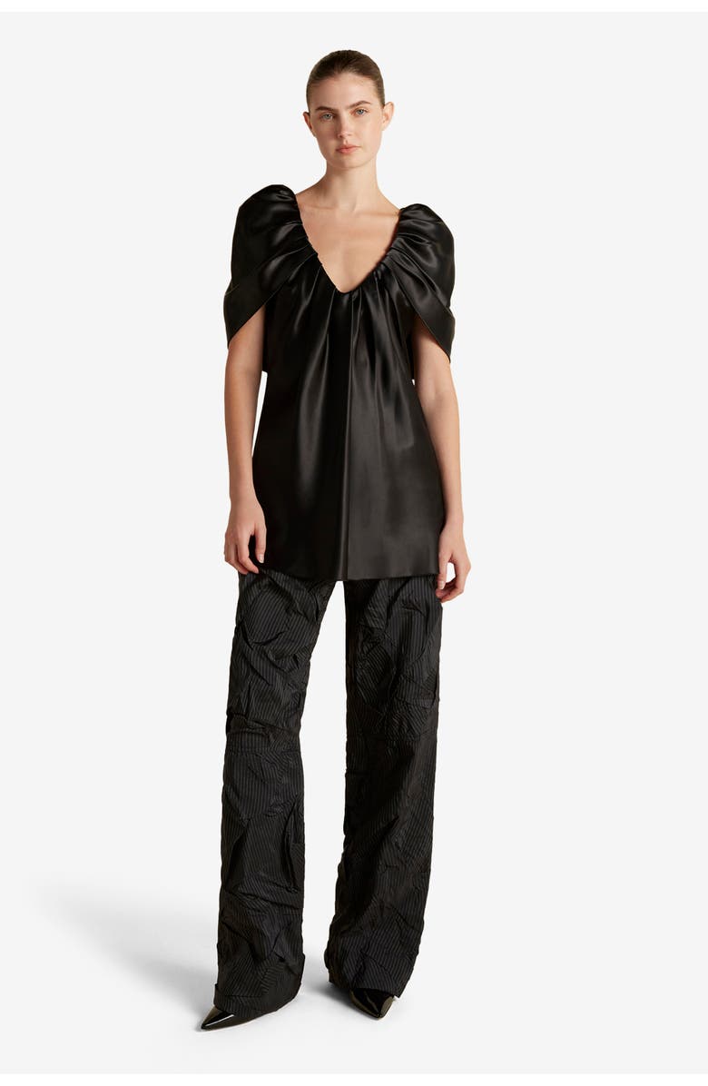 Marina Moscone Satin Top with Draped Neckline, Alternate, color, Black