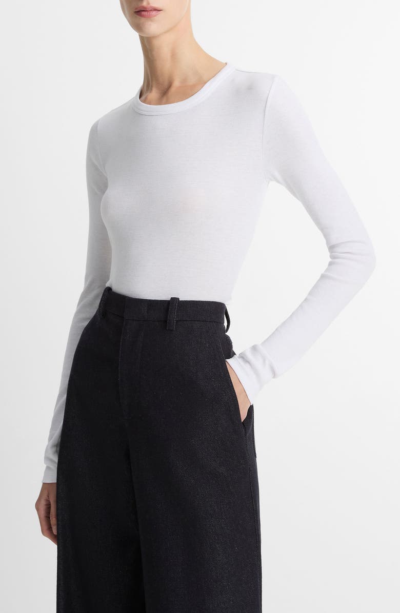 Vince Essential Long Sleeve Pima Cotton & Modal T-Shirt, Alternate, color, Optic White
