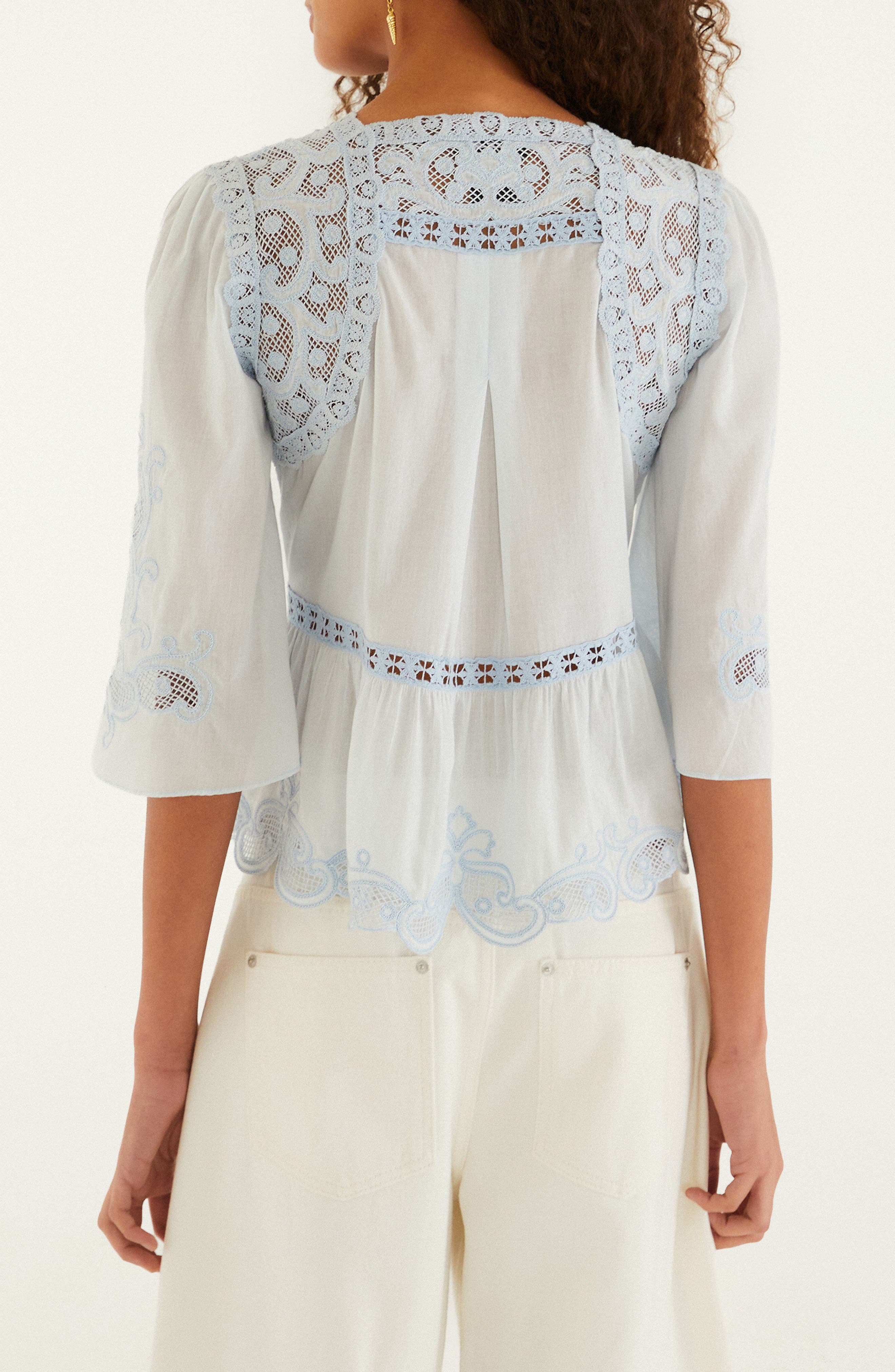 Richilieu Lace Panel Cotton Blouse - image 2