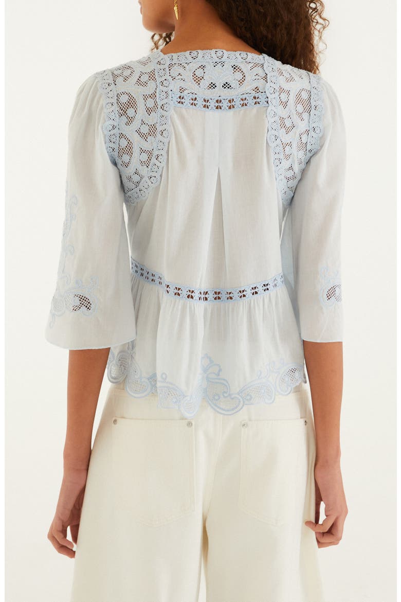 Richilieu Lace Panel Cotton Blouse, Alternate, color, BLUE