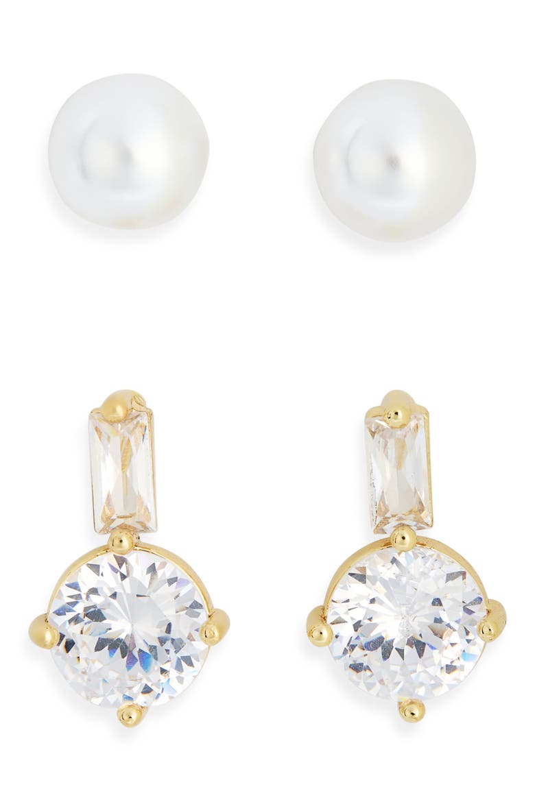 2-Pack Assorted Earrings, Main, color, CLEAR- WHITE- GOLD