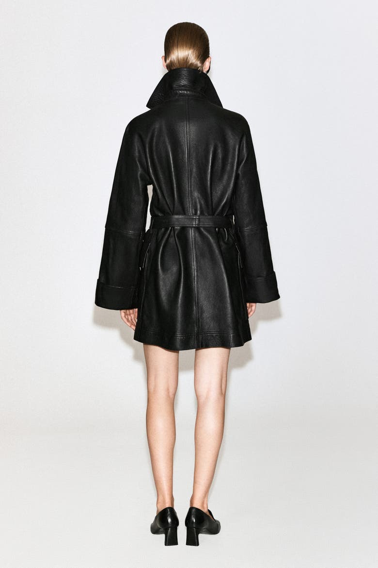 Belted Leather Workwear Jacket, Alternate, color, BLACK