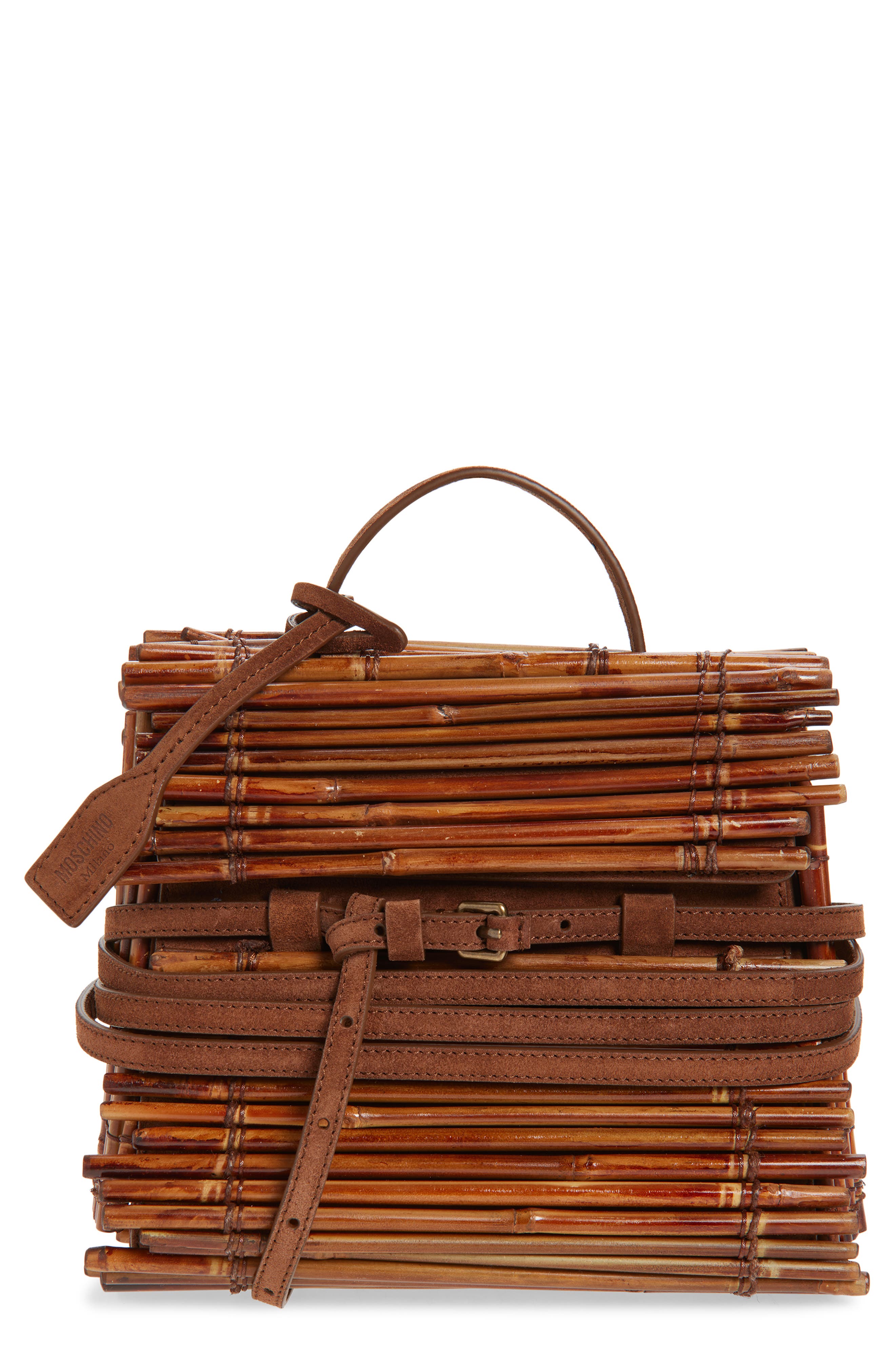 Moschino Tie Me Bamboo Top Handle Bag, Main, color, 30A One Color