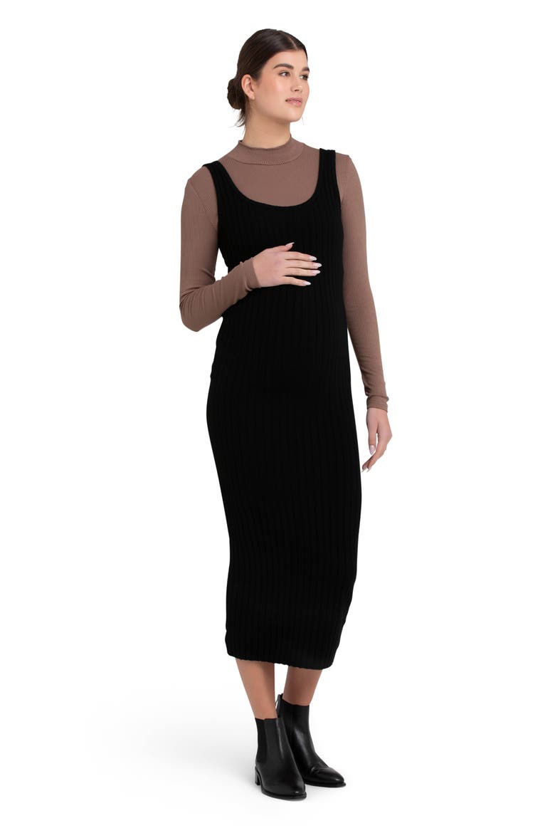 Faye Rib Maternity Dress, Alternate, color, BLACK