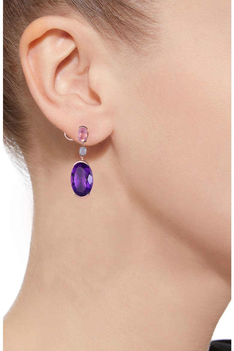 Rose Quartz & Amethyst Earrings with Diamonds, Alternate, color, Pink & Purple