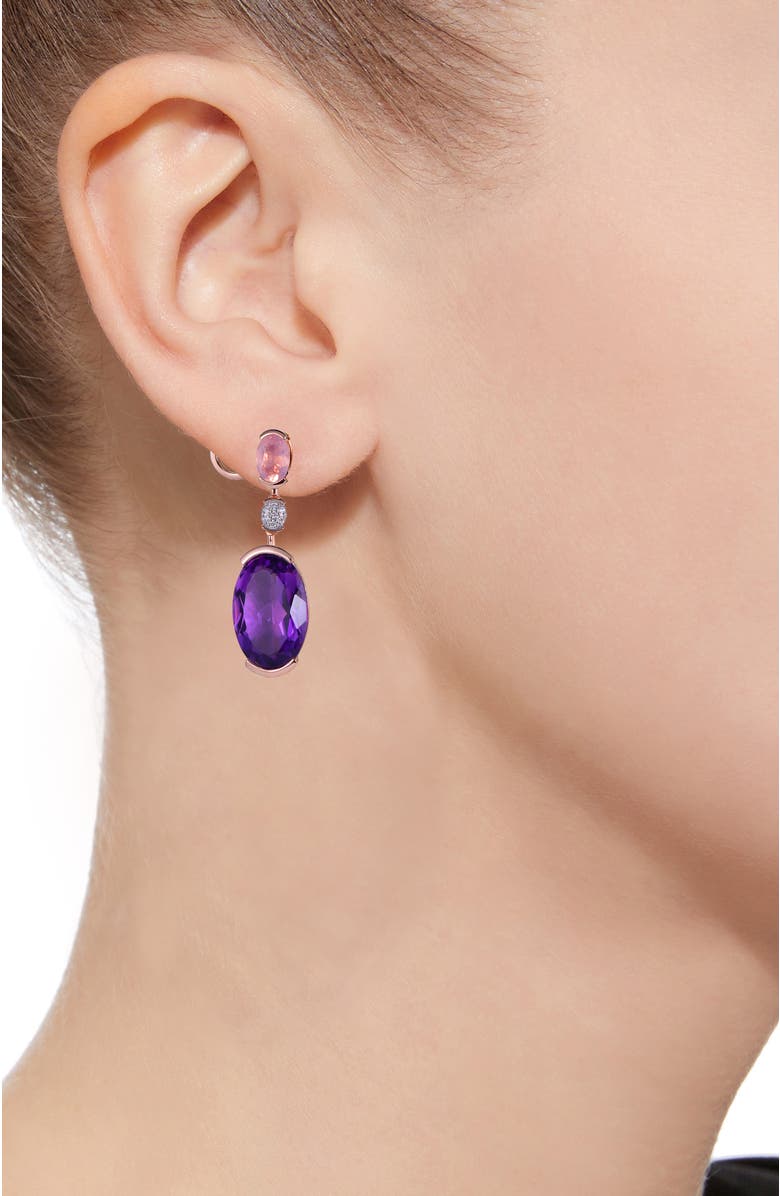 Kahn High Jewelry Rose Quartz & Amethyst Earrings with Diamonds, Alternate, color, Pink & Purple
