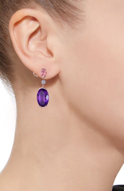Kahn High Jewelry Rose Quartz & Amethyst Earrings With Diamonds In Pink & Purple