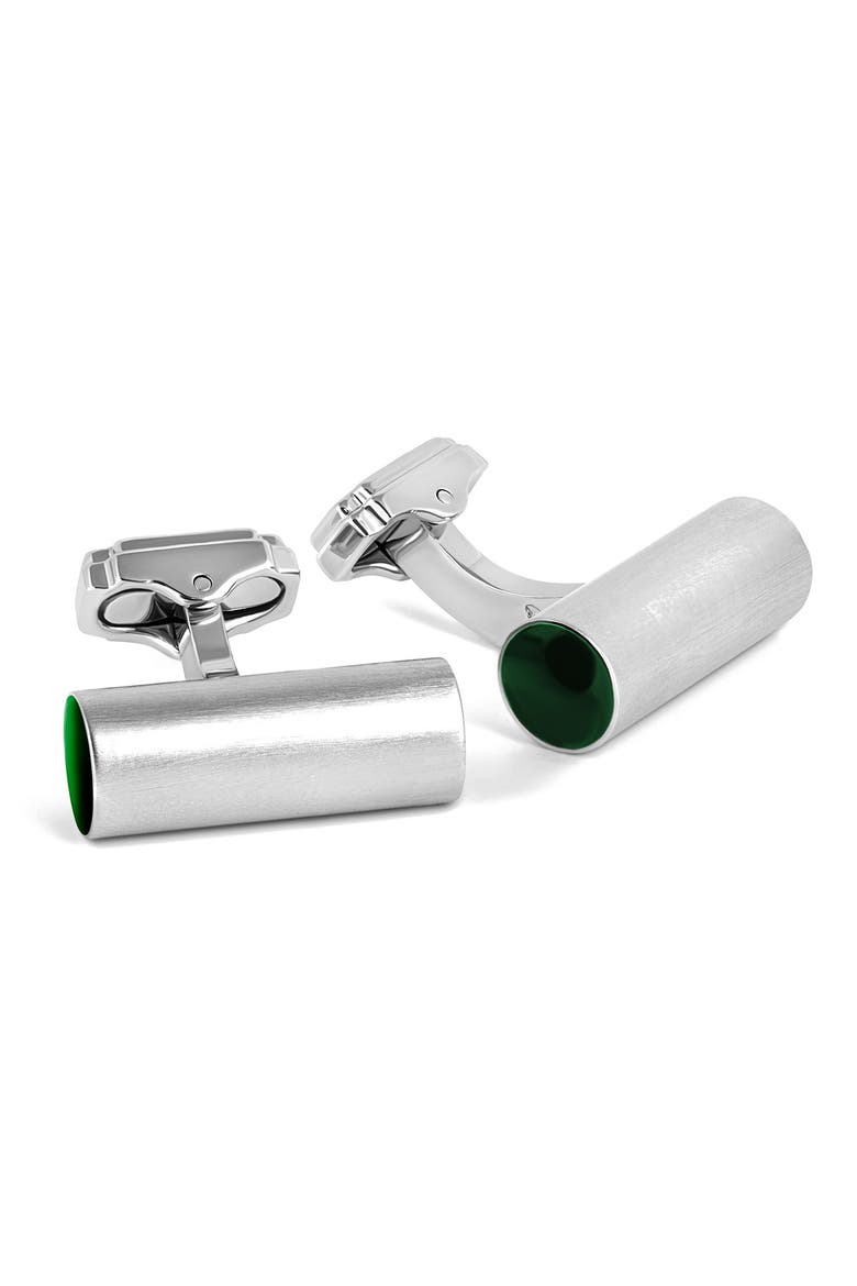Green Enamel Cylinder Cuff Links, Main, color, GREEN