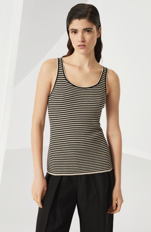 Brunello Cucinelli Ribbed Texture Crewneck Scoop Neck Striped Top In Black