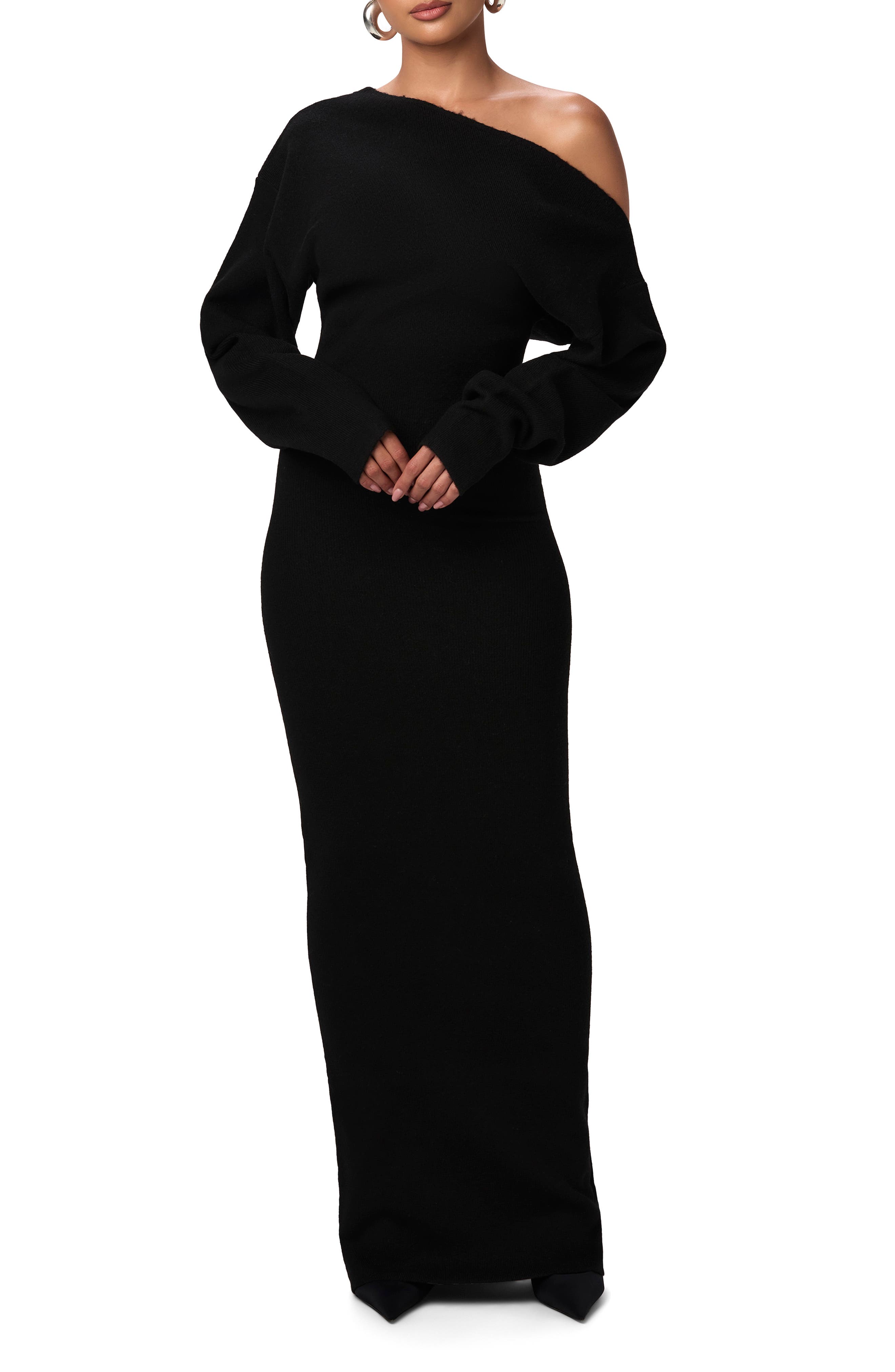 One-Shoulder Long Sleeve Maxi Sweater Dress (Women) | Nordstrom