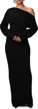 Naked Wardrobe One-Shoulder Long Sleeve Maxi Sweater Dress