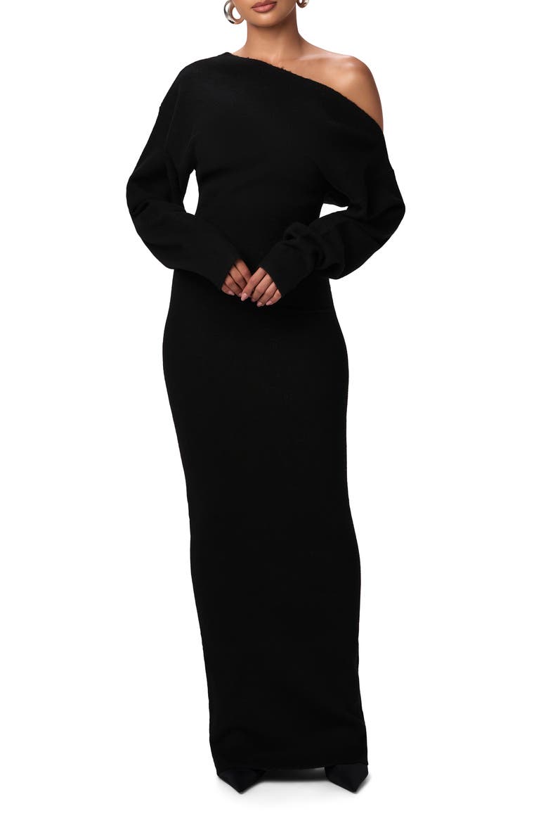 long sleeve maxi sweatshirt dress Maxi Long Sleeve Hooded Sweatshirt Dress with Pockets Black (1) / S / Cotton