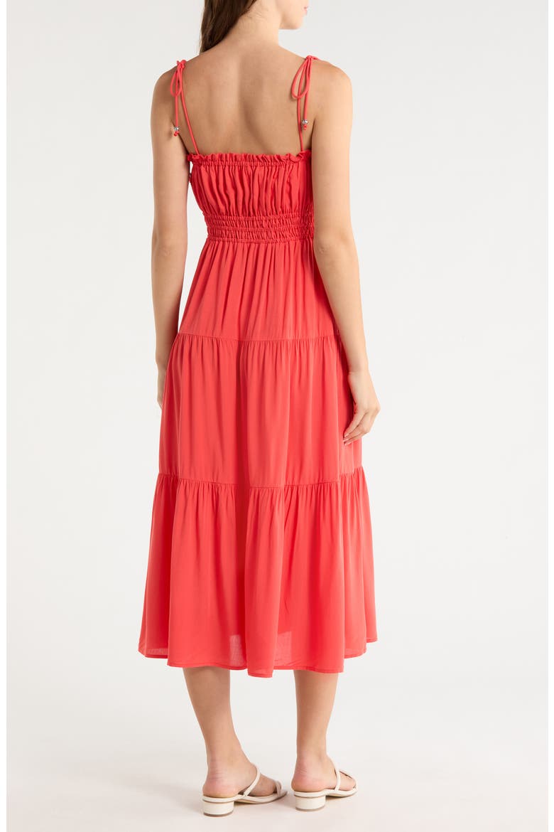 Ruffle Shirred Tie Strap Tiered Cover-Up Sundress, Alternate, color, RED