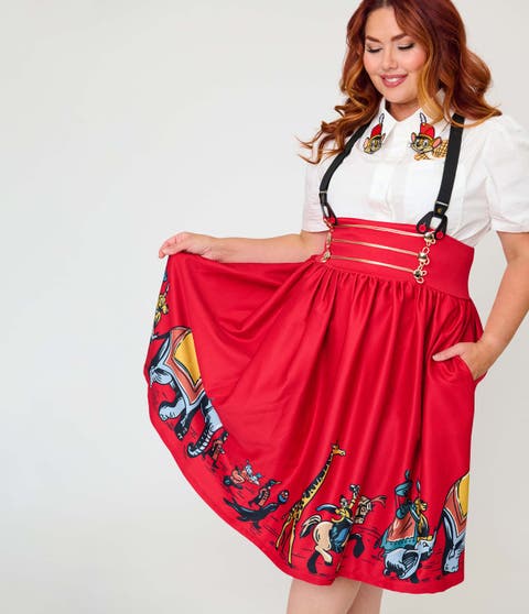 Plus Size Suspender Swing Skirt