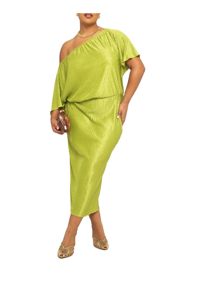 FASHION-SZN CURVE Off The Shoulder Chevron Midaxi Dress, Alternate, color, Green