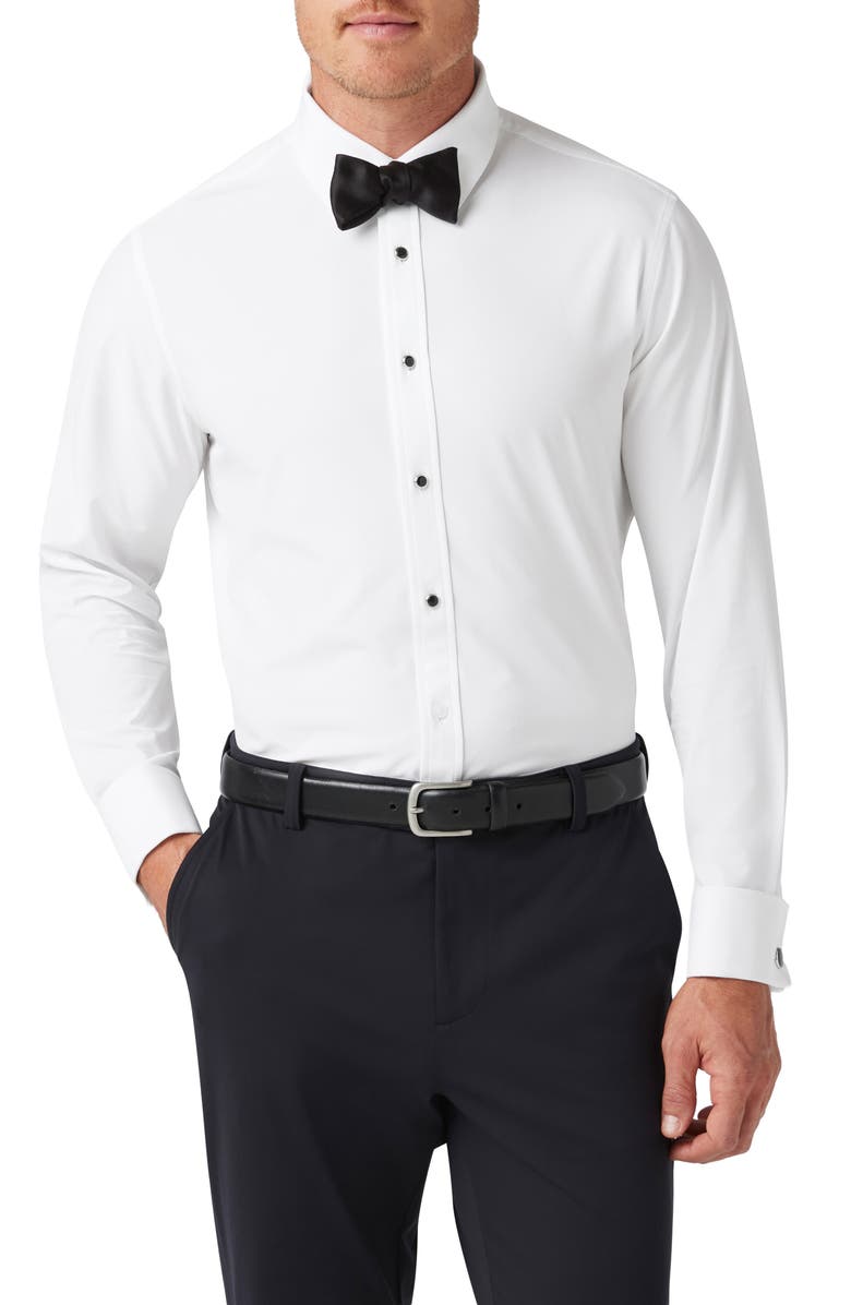 Mizzen+Main Leeward Trim Fit White Stretch Tuxedo Shirt, Main, color, White Solid