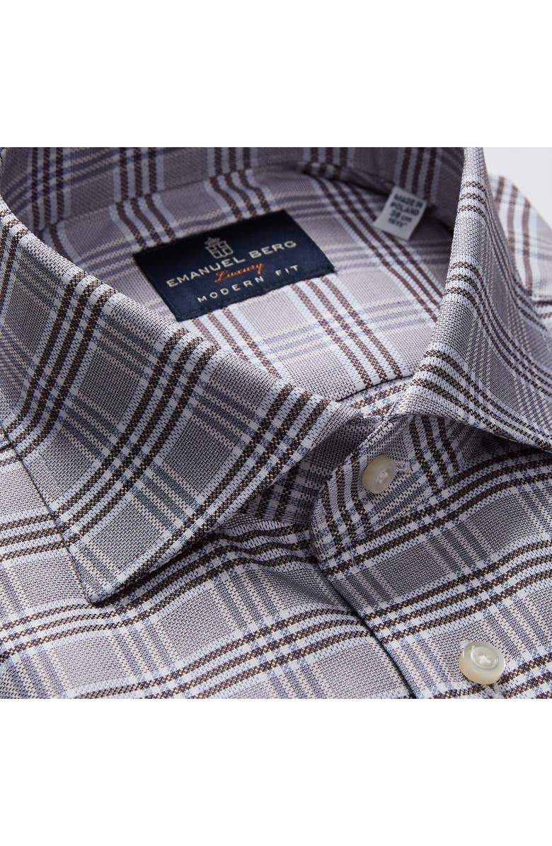 Emanuel Berg Modern Fit Plaid Natural Stretch Yoga Twill Dress Shirt, Alternate, color, Light Pastel Brown