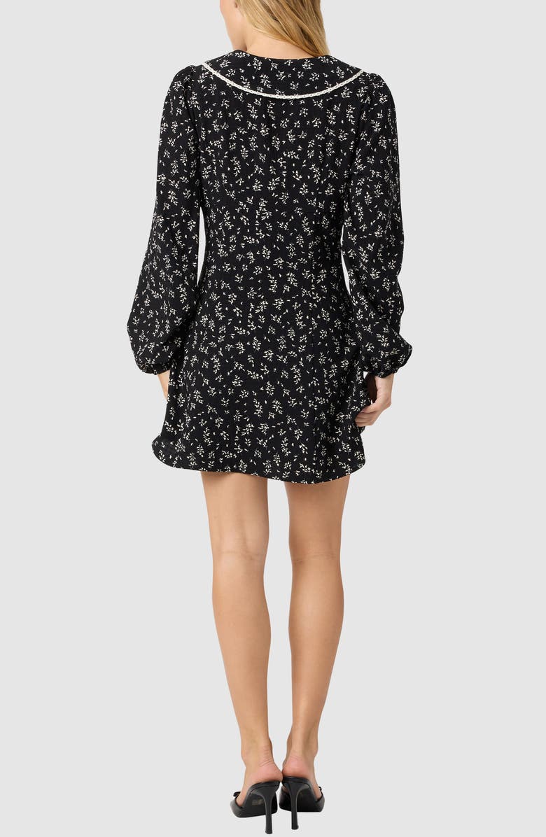 All in Favor Floral Print Long Sleeve Minidress, Alternate, color, Black Cream